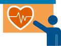 Illustration of a person pointing at a presentation screen with an orange heart and
ECG line.